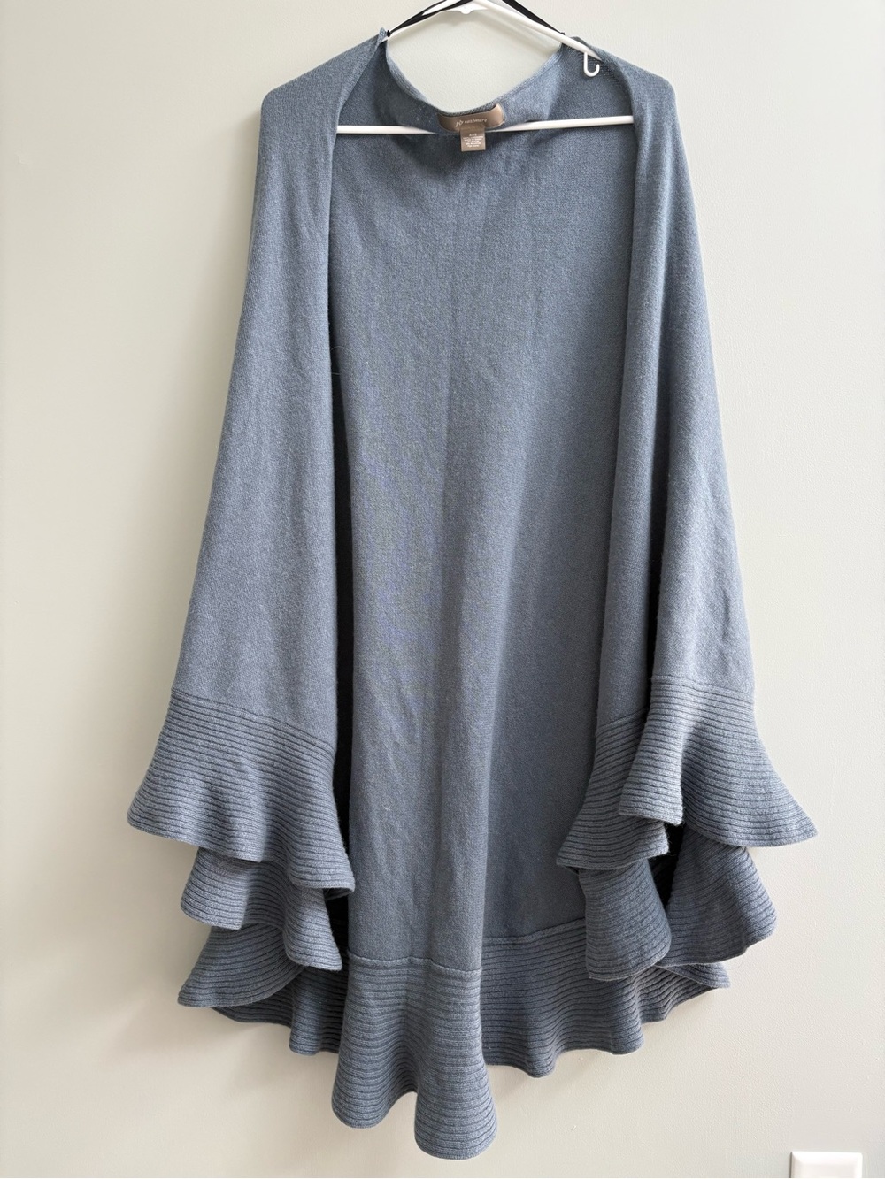 ply cashmere Blue Ruffle-Hem Shrug